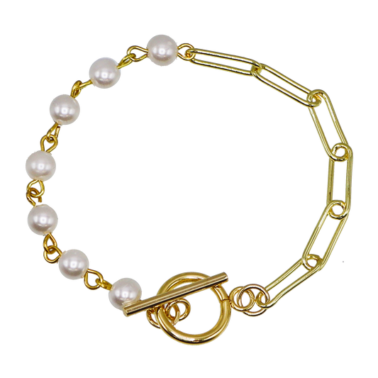 Half Pearl Paperclip Bracelet