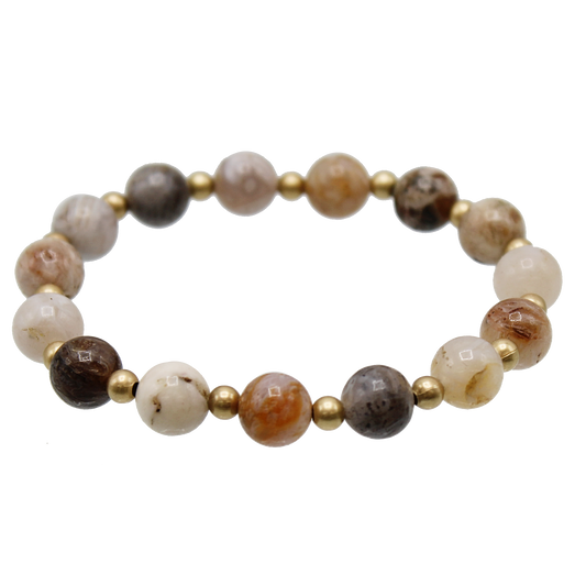 A beaded bracelet with genuine Agate beads and gold spacer beads in between.