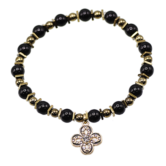 Black and Gold Clover Bracelet