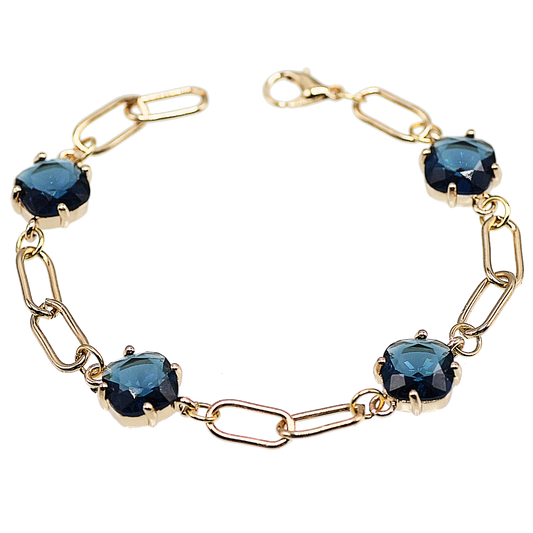 Navy Stone Paperclip Bracelet